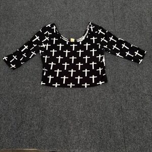 Vintage Annabelle Allover Cross Baby Tee Extra Large XL Goth Punk T Shirt Y2K